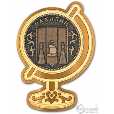 Магнит из бересты Сахалин-Герб глобус золото
